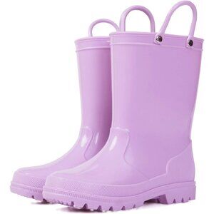 K KomForme Big Kids Size 2 Lavender Rain Boots With Handles & Removable Insole